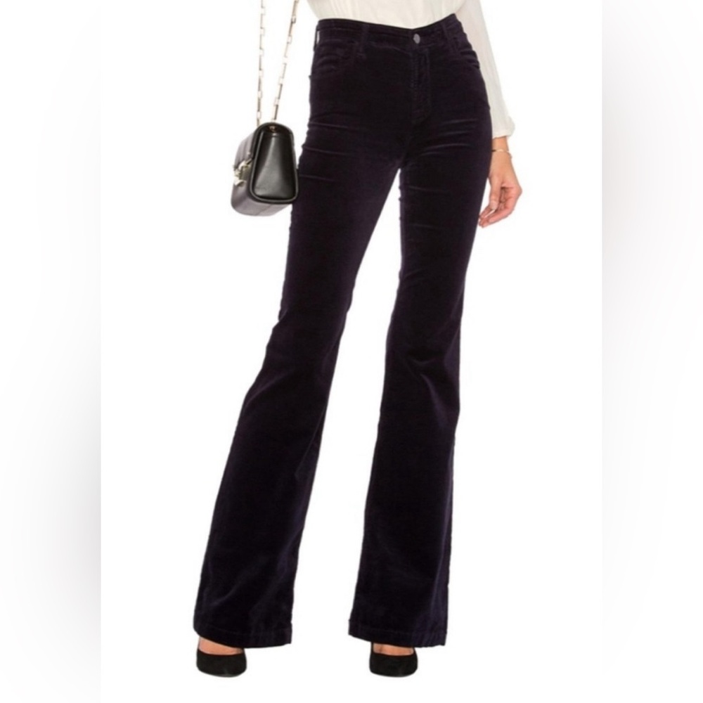 J Brand Maria Velvet High-Rise Flare Twilight blue Purple Size 26 EUC!